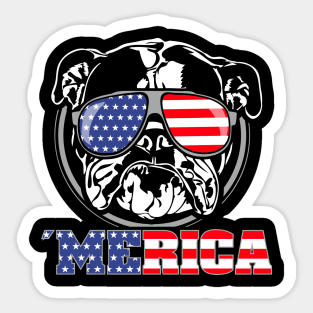 Merica English Bulldog American Flag sunglasses patriotic dog Sticker